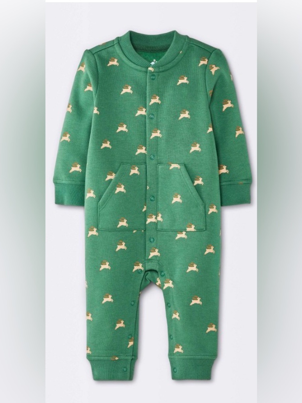 cloud island Green Footed One-Piece with Cream Puppy Motif